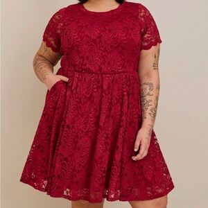 Red Mini Lace Fit Flare Dress w/ Pockets Torrid 
Size 2 NWT